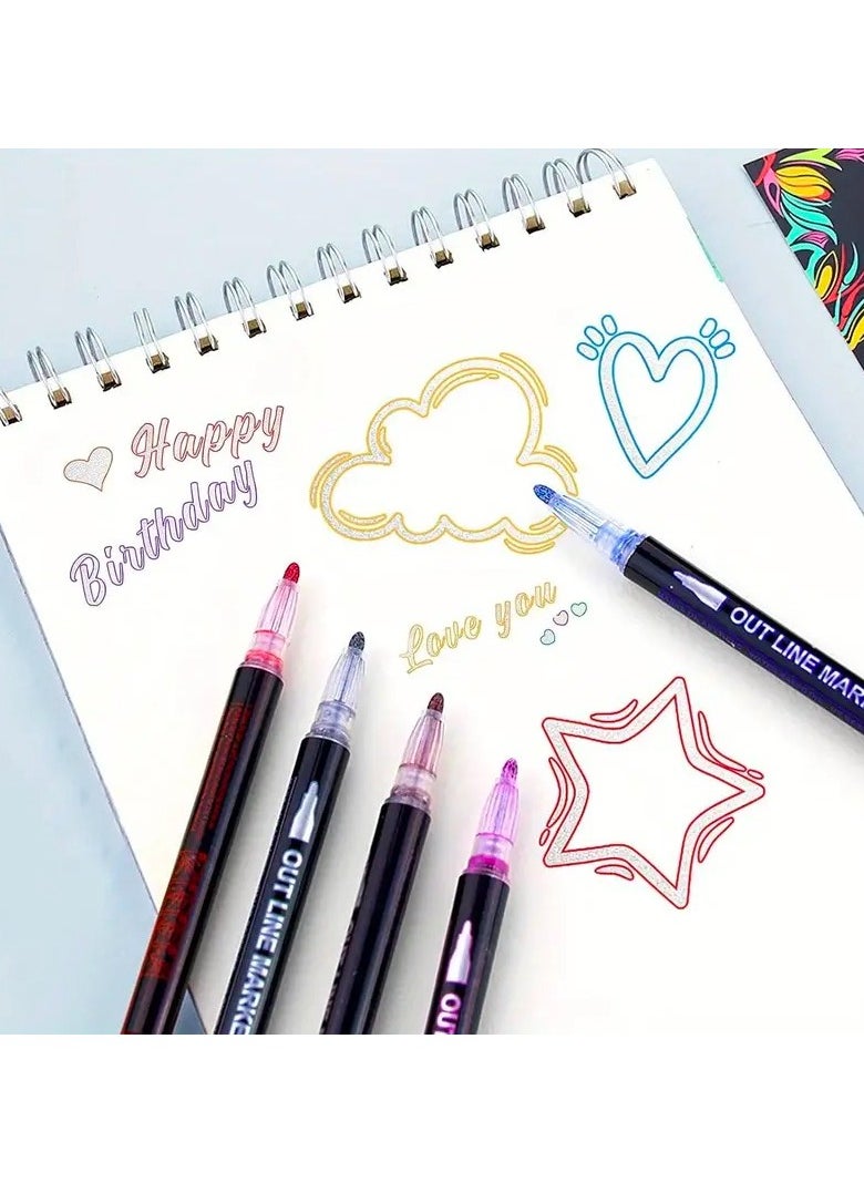 Generic - 24-Color Outline Markers Pen Set, Double Line Pens, Self Outline Metallic Markers for Art, Drawing, Greeting Cards - Image 1