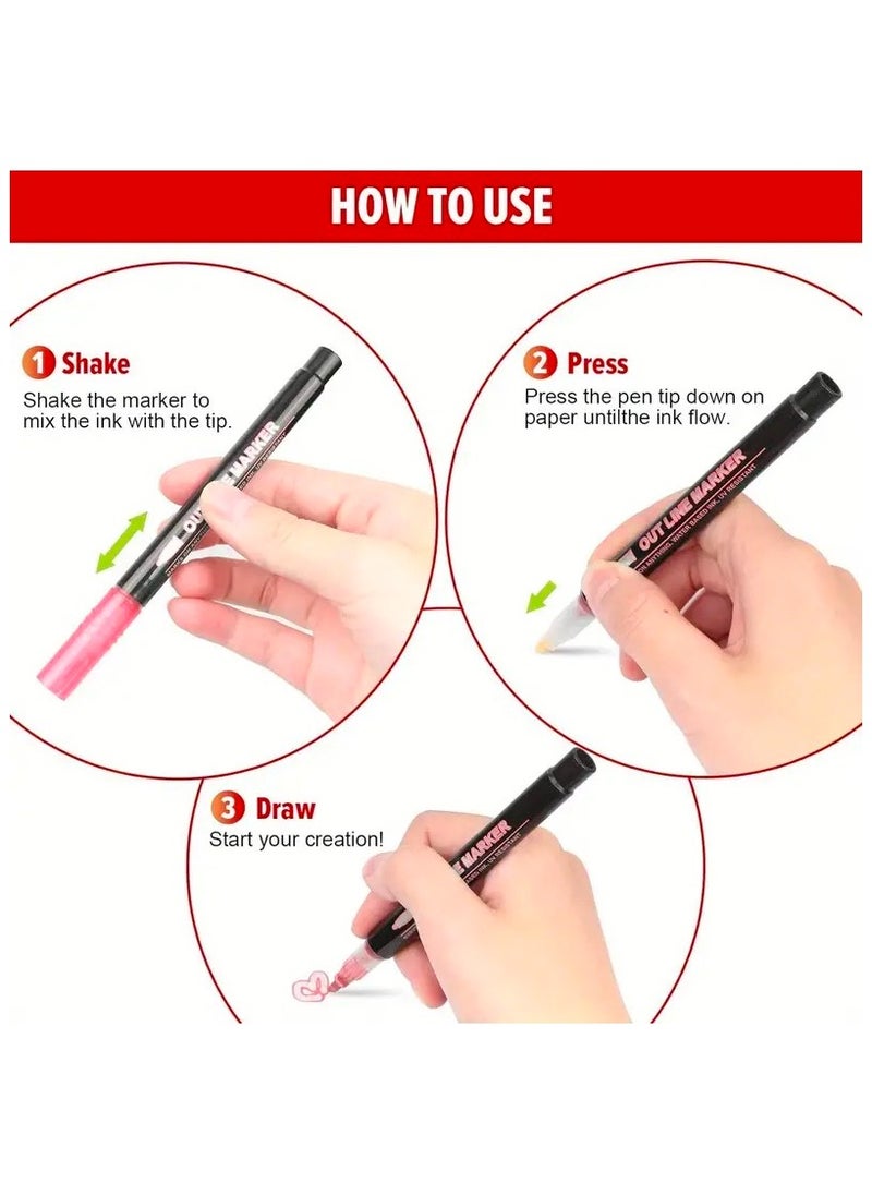 Generic - 24-Color Outline Markers Pen Set, Double Line Pens, Self Outline Metallic Markers for Art, Drawing, Greeting Cards - Image 1