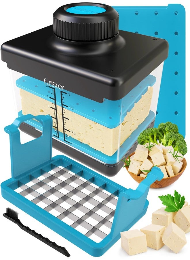 فل ستار مكبس توفو وقطاعة توفو 2 في 1 من فولستار، مكبس توفو آمن للغسل في غسالة الأطباق، توفو متماسك للغاية، توفو عضوي متماسك للغاية، علبة مكبس توفو للتوفو الناعم والمتماسك للغاية، خالٍ من مادة BPA، توفو متماسك، مكبس توفو أزرق - Image 1