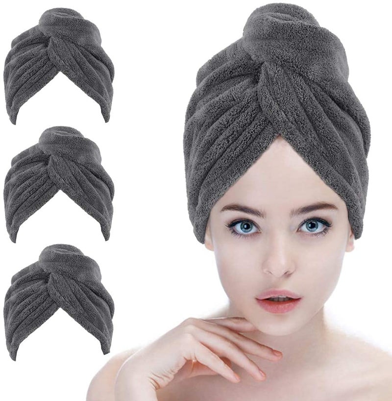 Reny Trade Reny Trade Microfiber 500 GSM Women Hair Wrap Bath Towel  Dry Shower Caps  Bathrobs Hat  Super Absorbent  Quick Dry Cotton Head Wrap Turbie Towel for Ladies Long Hair Grey Pack of 2 - Image 1