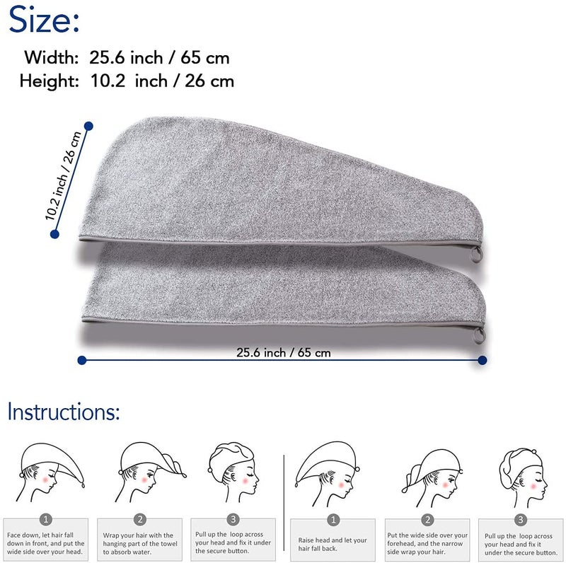 Reny Trade Reny Trade Microfiber 500 GSM Women Hair Wrap Bath Towel  Dry Shower Caps  Bathrobs Hat  Super Absorbent  Quick Dry Cotton Head Wrap Turbie Towel for Ladies Long Hair Grey Pack of 2 - Image 4