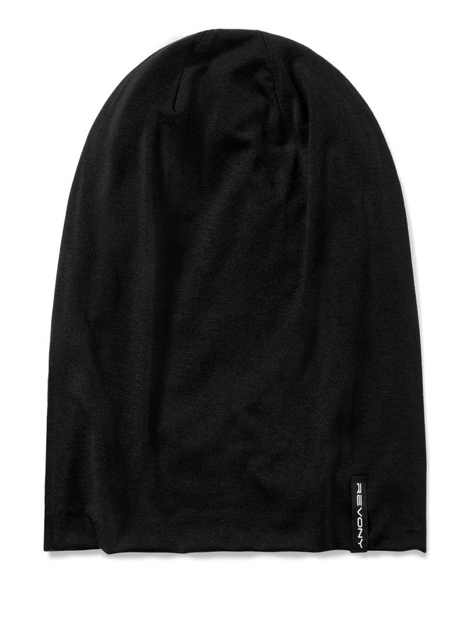 Revony Summer T-Shirt Beanie for Men & Women - Soft Modal - Slouchy Style Black - Image 1