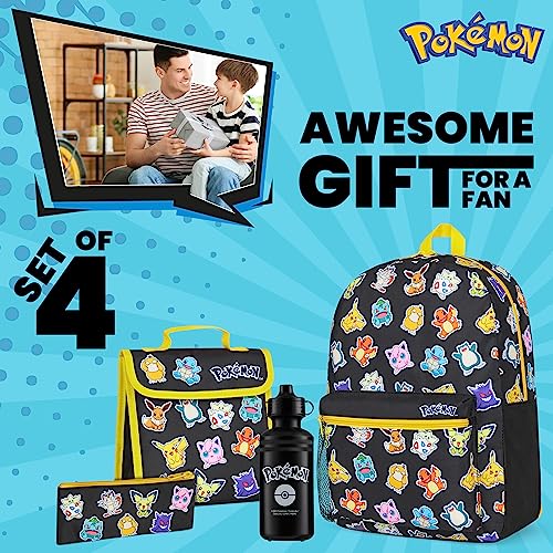 Pokemon Backpack Set 4 Pcs for Kids with Backpack Water Bottle Pencil Case Lunch Bag or Wallet Anime School Supplies Gifts (Black/Multi) - Image 4