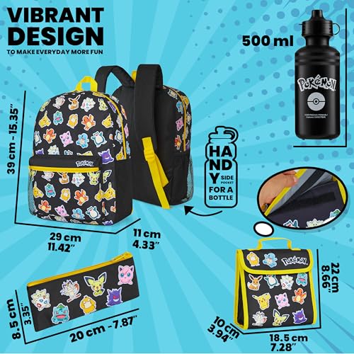 Pokemon Backpack Set 4 Pcs for Kids with Backpack Water Bottle Pencil Case Lunch Bag or Wallet Anime School Supplies Gifts (Black/Multi) - Image 3