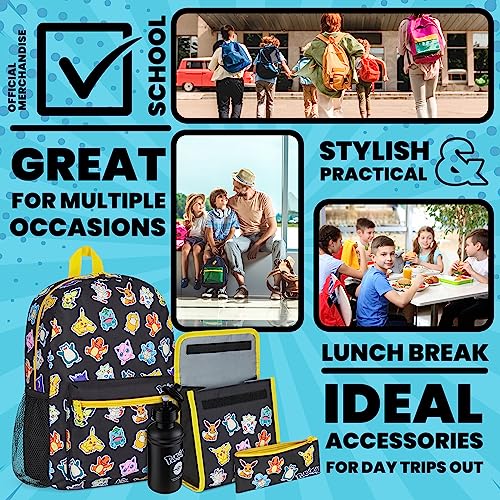 Pokemon Backpack Set 4 Pcs for Kids with Backpack Water Bottle Pencil Case Lunch Bag or Wallet Anime School Supplies Gifts (Black/Multi) - Image 5