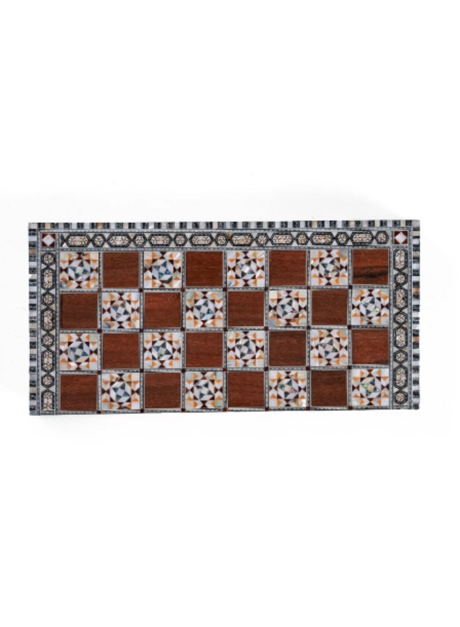 Handmade Backgammon & Chess Wooden Folding Board with Islamic Star Shell Inlay, Dark Brown - Size 40x40 cm - Image 3