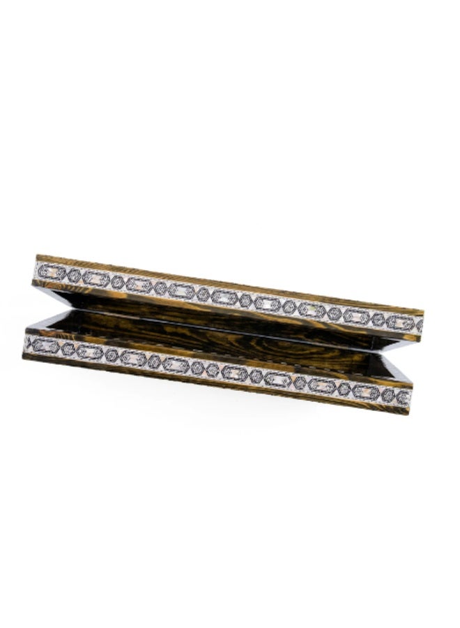 Handmade Backgammon & Chess Wooden Folding Board with Islamic Star Shell Inlay, Dark Brown - Size 40x40 cm - Image 4