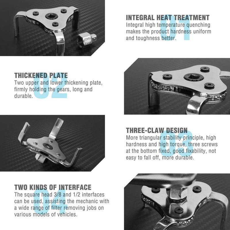 DURATECH 2-Piece 12 Inch Oil Filter Pliers & 3 Jaw Adjustable Oil Filter Removal Wrench, for Cars, Motorcycles and Trucks - Image 4