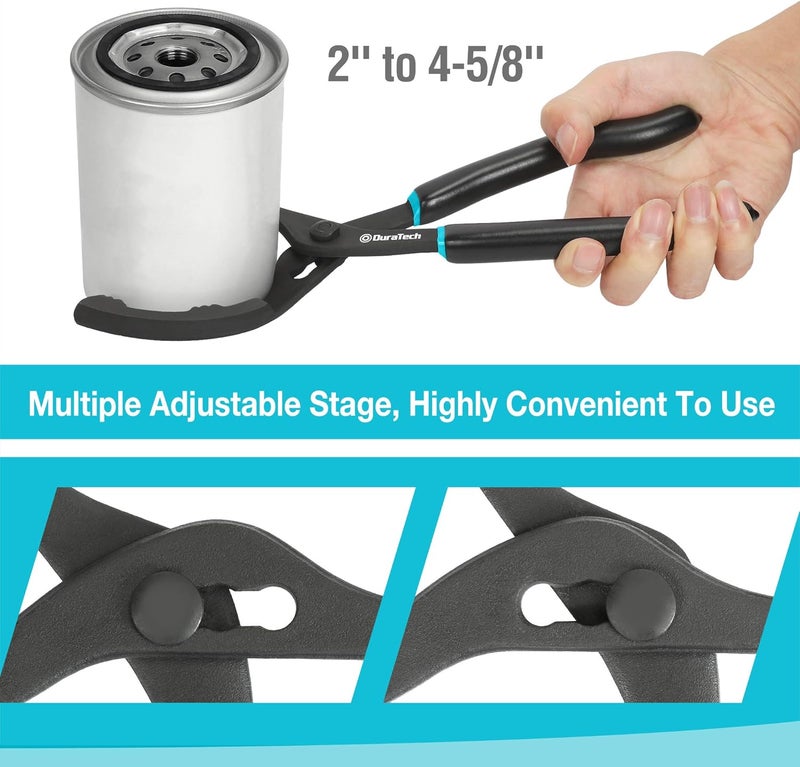 DURATECH 2-Piece 12 Inch Oil Filter Pliers & 3 Jaw Adjustable Oil Filter Removal Wrench, for Cars, Motorcycles and Trucks - Image 3