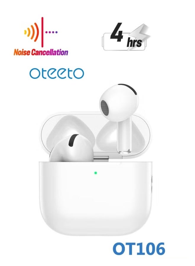 Oteeto Oteeto OT106 Wireless Bluetooth 5.3 Earbuds - Multi Functional Touch Control Microphone - Noise Cancellation Compatible With iPhones and iPads - White - Image 1