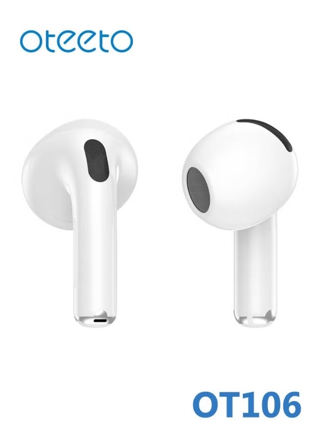 Oteeto Oteeto OT106 Wireless Bluetooth 5.3 Earbuds - Multi Functional Touch Control Microphone - Noise Cancellation Compatible With iPhones and iPads - White - Image 3