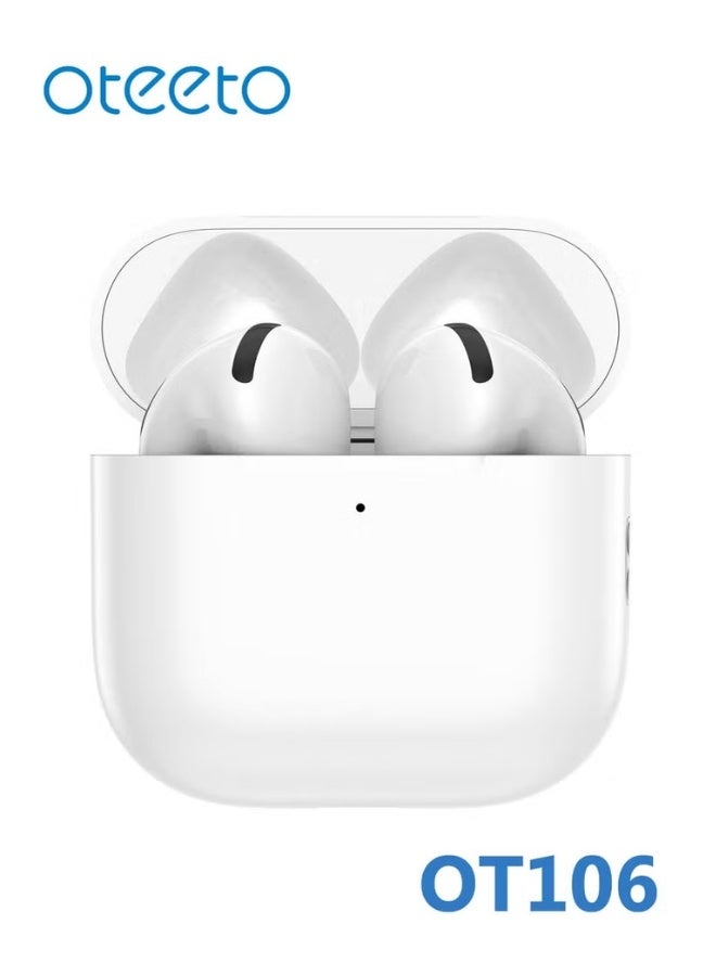 Oteeto Oteeto OT106 Wireless Bluetooth 5.3 Earbuds - Multi Functional Touch Control Microphone - Noise Cancellation Compatible With iPhones and iPads - White - Image 2