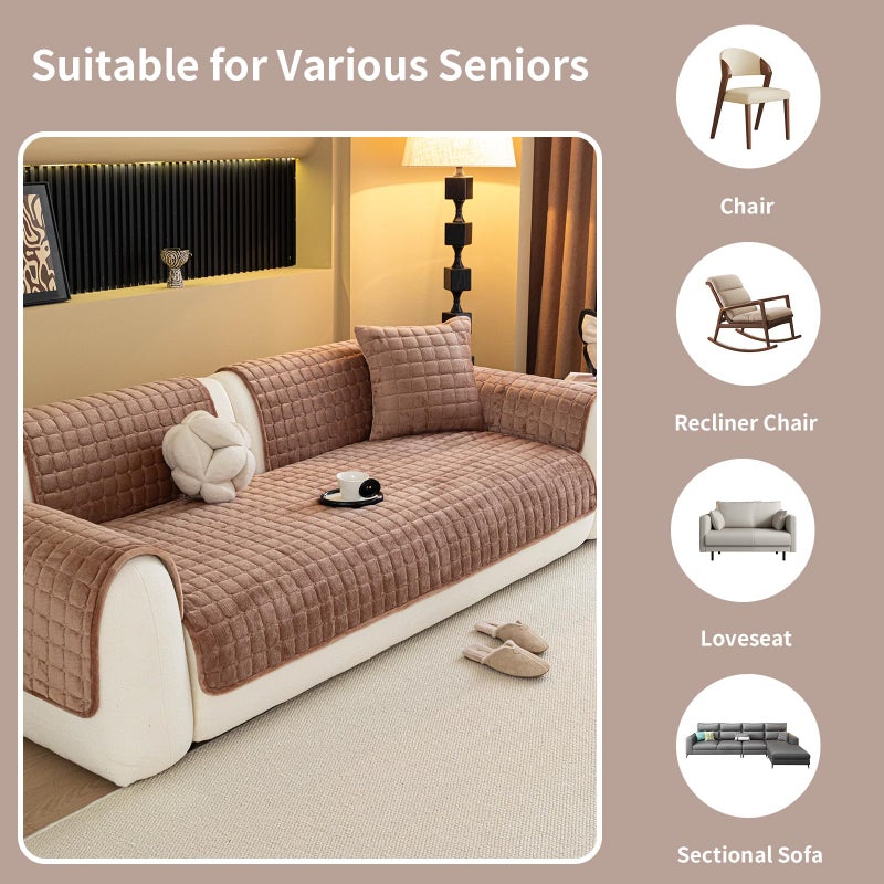 MDSASFD Velvet Couch Cover, Plush Sectional Sofa Cover Washable, Anti Slip Sofa Slipcover for 3 Cushions Sofas, Furniture Protector Covers for Pets & Kids(1PC, Dark Brown, 35.4"Ã—71", 3-Seater) - Image 4