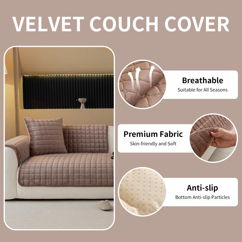MDSASFD Velvet Couch Cover, Plush Sectional Sofa Cover Washable, Anti Slip Sofa Slipcover for 3 Cushions Sofas, Furniture Protector Covers for Pets & Kids(1PC, Dark Brown, 35.4"Ã—71", 3-Seater) - Image 2