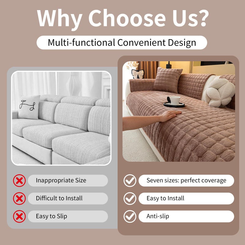MDSASFD Velvet Couch Cover, Plush Sectional Sofa Cover Washable, Anti Slip Sofa Slipcover for 3 Cushions Sofas, Furniture Protector Covers for Pets & Kids(1PC, Dark Brown, 35.4"Ã—71", 3-Seater) - Image 3