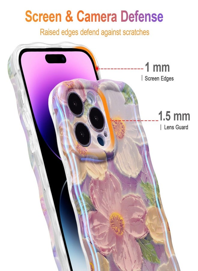 EYZUTAK جراب EYZUTAK لهاتف iPhone 12 Pro Max، بنمط زهور مطبوع عليه لوحة زيتية ملونة بتصميم كلاسيكي لامع، وحواف مموجة لطيفة، غطاء هاتف أنيق ومتين من مادة TPU، مناسب للفتيات والسيدات - لون وردي - Image 4