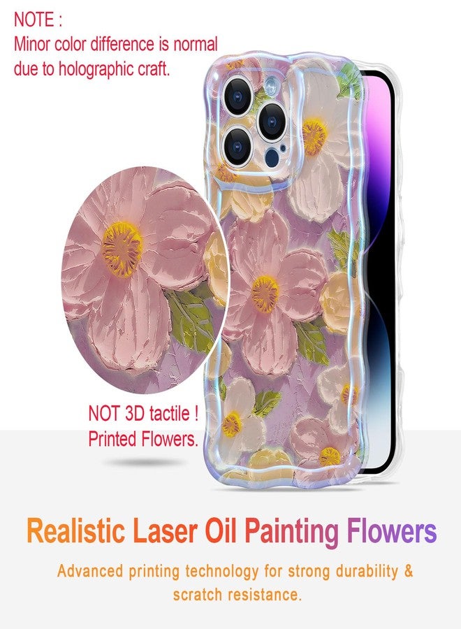 EYZUTAK جراب EYZUTAK لهاتف iPhone 12 Pro Max، بنمط زهور مطبوع عليه لوحة زيتية ملونة بتصميم كلاسيكي لامع، وحواف مموجة لطيفة، غطاء هاتف أنيق ومتين من مادة TPU، مناسب للفتيات والسيدات - لون وردي - Image 2