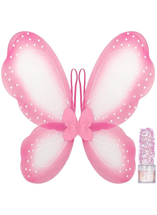 Funcredible Pink Butterfly Wings ; Fairy Wings With Chunky Glitter Set ; Butterfly Costume Accessories ; Halloween Cosplay Party Favors For Women And Kids - Image 1