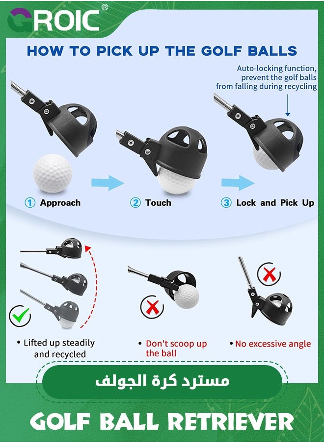GROIC - Golf Ball Retriever, Golf Ball Retriever Telescopic Set, Max 6.4Ft Portable Stainless Ball Retriever Tool Golf, with Golf Ball Picker Upper for Putter, Golf Accessories for Men Women - Image 1