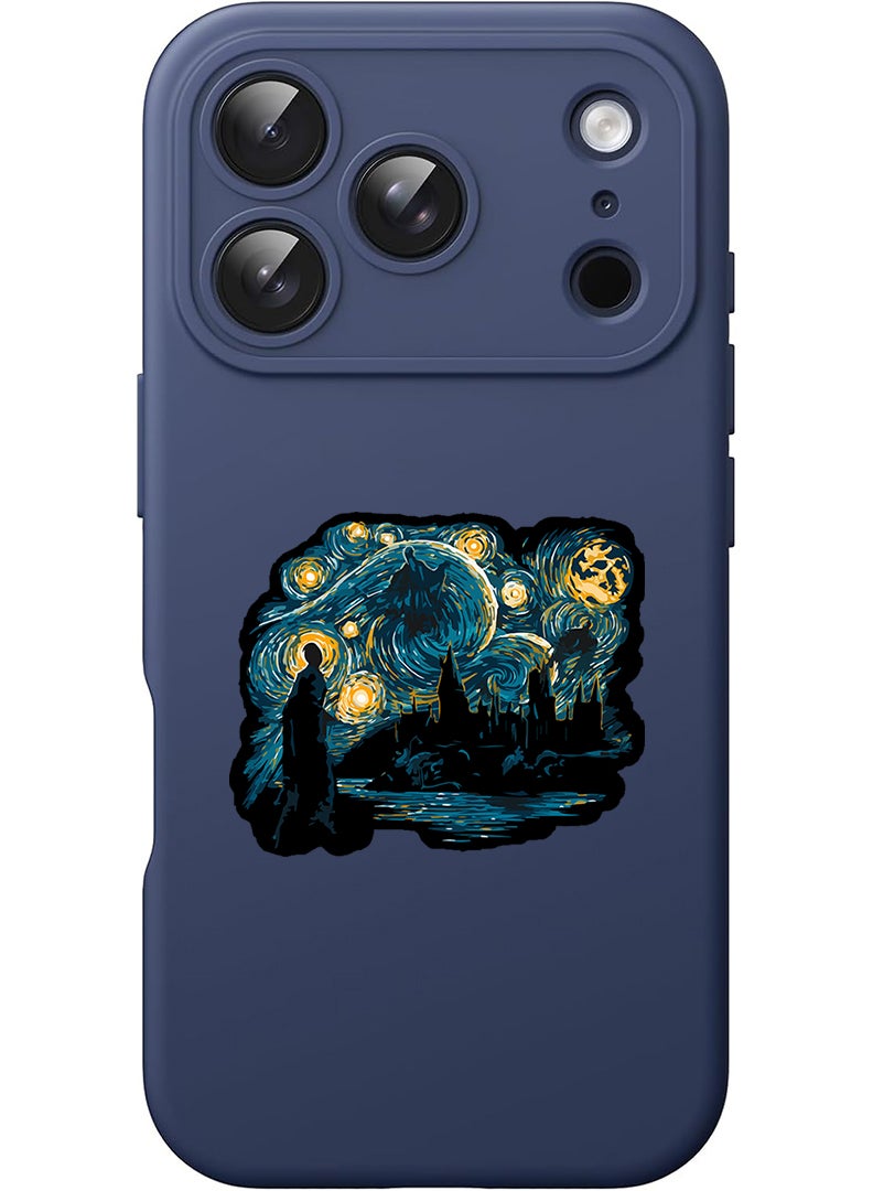 Theodor Protective Slim Fit Case Liquid Silicone Cover with Full Body Protection Anti-Scratch Shockproof Case For Apple iPhone 17 Pro (Blue) Starry nights - Image 1