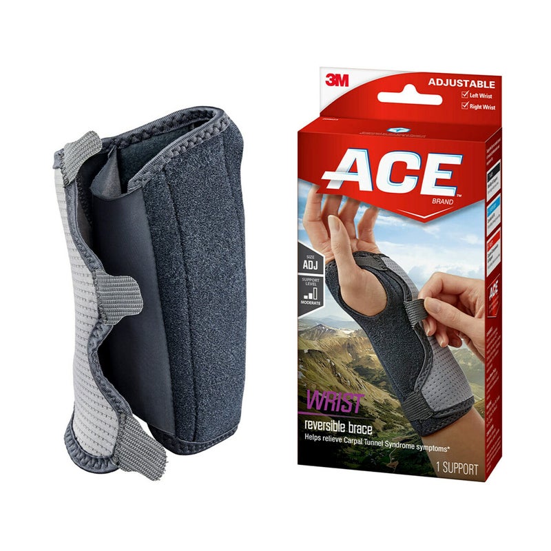 ACE ACE Brand Reversible Wrist Brace Wrist Support for Sore Weak and Injured Wrists Breathable One Size Fits Most 