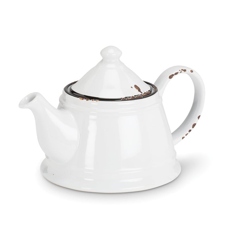 Abbott Collection Enamel Look Stoneware Teapot, White - Image 3
