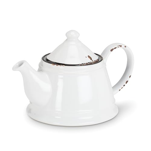 Abbott Collection Enamel Look Stoneware Teapot, White - Image 1