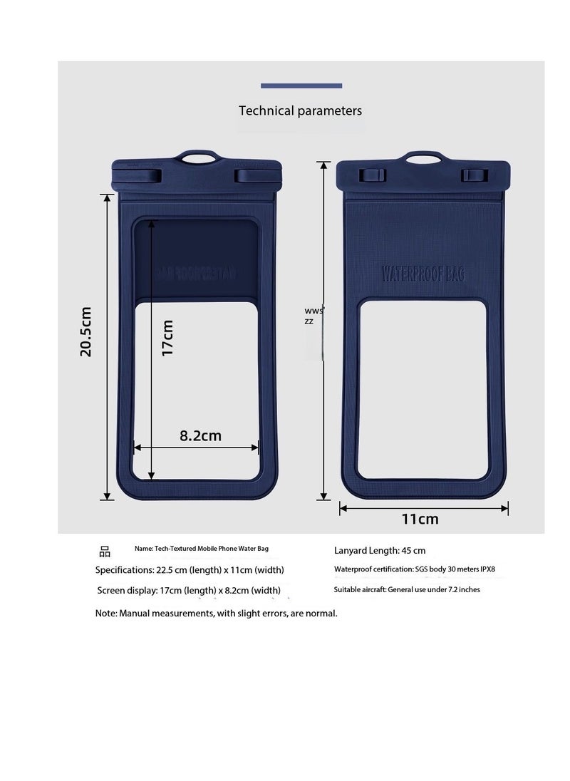 CityRiya-Long 2Pcs Waterproof Phone Pouch Set,Touch-Sensitive Underwater Dry Bag, IPX8 Certified Universal Phone Protector for Phones up to 7.2'' - Perfect for Swimming, Diving, Beach, Hot Spring, Water Park, Cruise, Snorkeling, Boating, Rafting & Water Sports Adventures(D15-1,Blue)  - Image 2