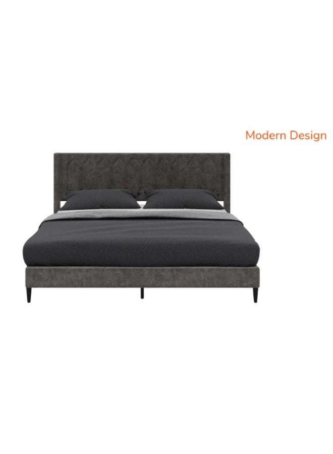 ROYALOAK Royaloak Meadow Upholstered Queen Bed | Velvet Upholstery Fabric | Diamond Tufting Design | Strong & Durable Bed | Modern Design Queen Size Bed | Strong & Durable Queen Size Bed | Queen Bed - Image 5
