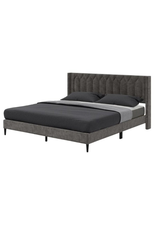 ROYALOAK Royaloak Meadow Upholstered Queen Bed | Velvet Upholstery Fabric | Diamond Tufting Design | Strong & Durable Bed | Modern Design Queen Size Bed | Strong & Durable Queen Size Bed | Queen Bed - Image 1