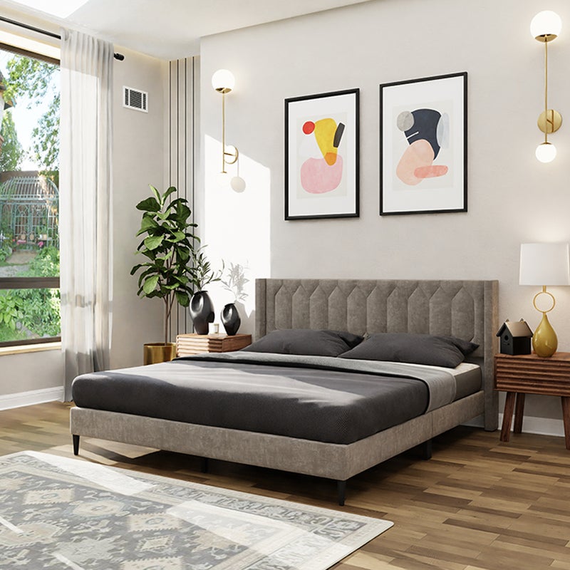ROYALOAK Royaloak Meadow Upholstered Queen Bed | Velvet Upholstery Fabric | Diamond Tufting Design | Strong & Durable Bed | Modern Design Queen Size Bed | Strong & Durable Queen Size Bed | Queen Bed - Image 2