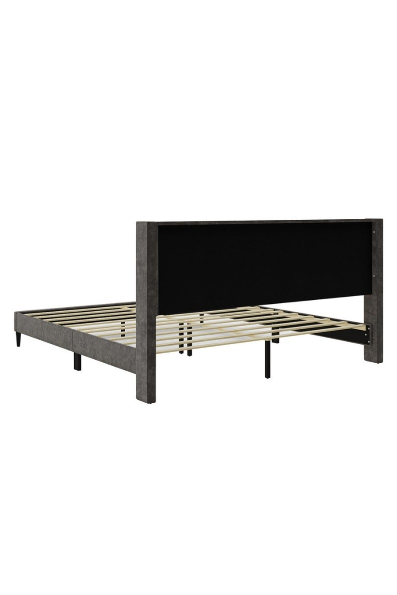 رويال أوك سرير رويالووك ميدو مبطن بحجم كوين، قماش مخملي، لوح رأس مزخرف بتصميم ماسي، تصميم عصري، سرير كوين متين - Image 5