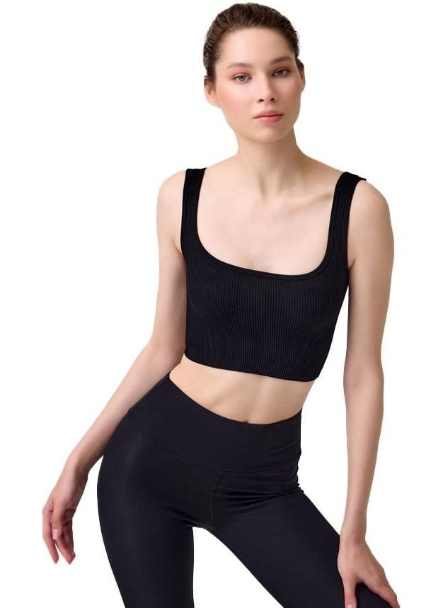 COTTONHILL - Premium - Women's Black Seamless Mid Length Square Neck Crop Top Bustier - Image 1