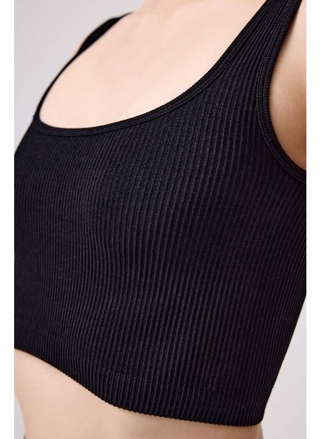 COTTONHILL - Premium - Women's Black Seamless Mid Length Square Neck Crop Top Bustier - Image 1