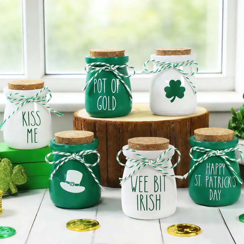 HALOGATE 6 Pcs St. Patrick's Day Decorations Mason Jars, Saint Patricks Day Tiered Tray Decor, Mini Shamrock Vases, Farmhouse Irish Holiday Tabletop Centerpiece for Home Kitchen Table Mantel - Image 1