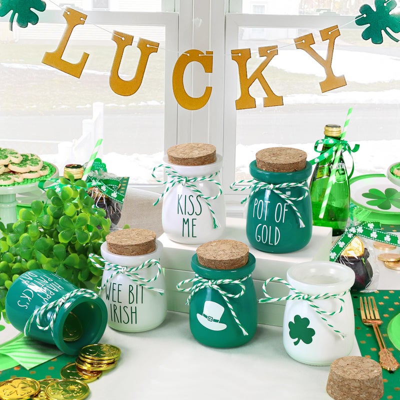 HALOGATE 6 Pcs St. Patrick's Day Decorations Mason Jars, Saint Patricks Day Tiered Tray Decor, Mini Shamrock Vases, Farmhouse Irish Holiday Tabletop Centerpiece for Home Kitchen Table Mantel - Image 3