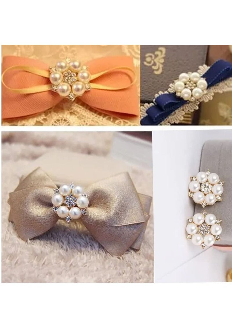 SYOSI Rhinestone Pearl Embellishments Craft Pearl Flower Buttons Pearl Flower Embellishments Round Rhinestone Faux Pearl for Decoration 10 PCS - Image 4