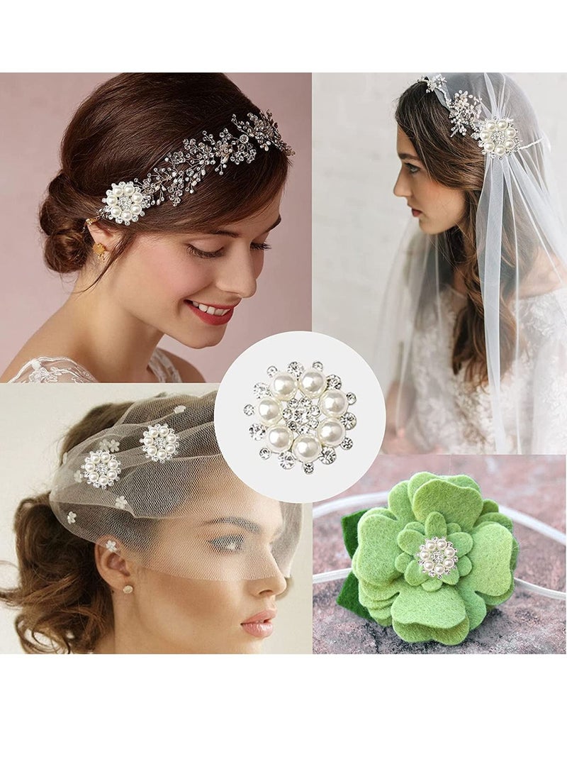 SYOSI Rhinestone Pearl Embellishments Craft Pearl Flower Buttons Pearl Flower Embellishments Round Rhinestone Faux Pearl for Decoration 10 PCS - Image 2