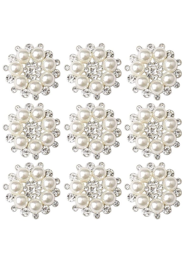 SYOSI Rhinestone Pearl Embellishments Craft Pearl Flower Buttons Pearl Flower Embellishments Round Rhinestone Faux Pearl for Decoration 10 PCS - Image 1