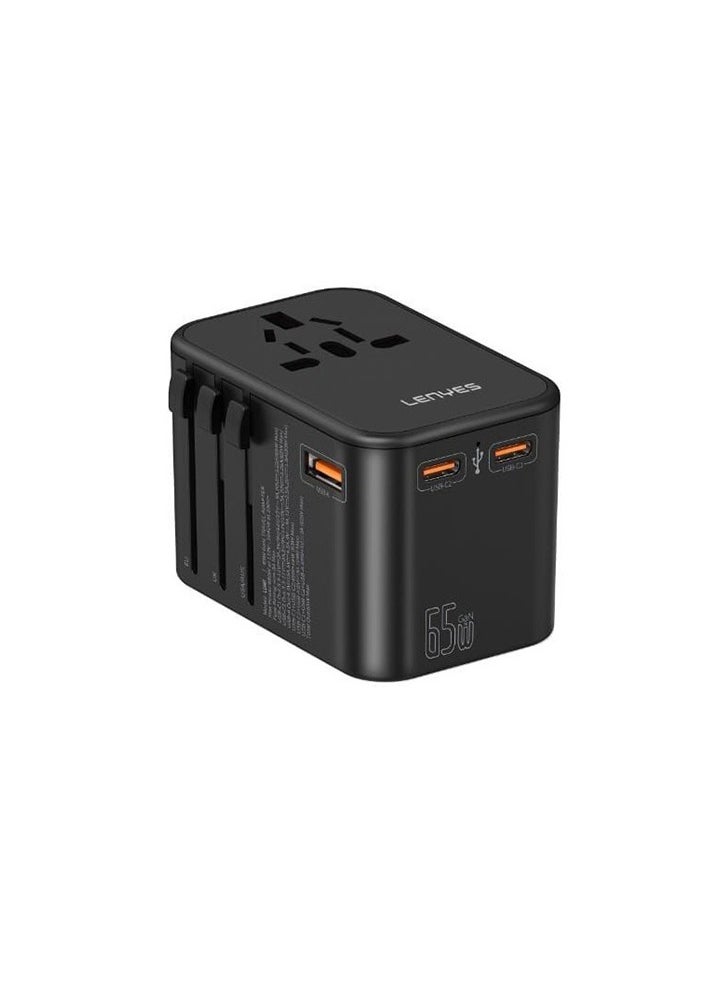 Lenyes - 65W Universal Travel Adaptor 2 in 1 GaN Fast Charging Socket Multifunctional Charger For MacBook Pro Air iPad Pro iPhone 15 Series Galaxy S24 Ultra S23 S22 Note20 Pixel Apple Watch Model LCH61 - Image 1