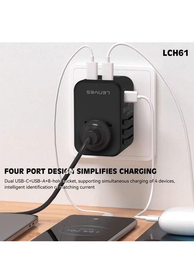Lenyes - 65W Universal Travel Adaptor 2 in 1 GaN Fast Charging Socket Multifunctional Charger For MacBook Pro Air iPad Pro iPhone 15 Series Galaxy S24 Ultra S23 S22 Note20 Pixel Apple Watch Model LCH61 - Image 1