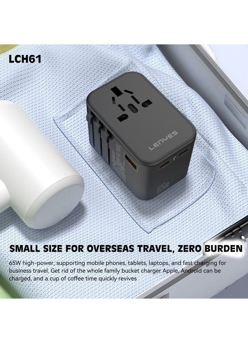 Lenyes - 65W Universal Travel Adaptor 2 in 1 GaN Fast Charging Socket Multifunctional Charger For MacBook Pro Air iPad Pro iPhone 15 Series Galaxy S24 Ultra S23 S22 Note20 Pixel Apple Watch Model LCH61 - Image 1
