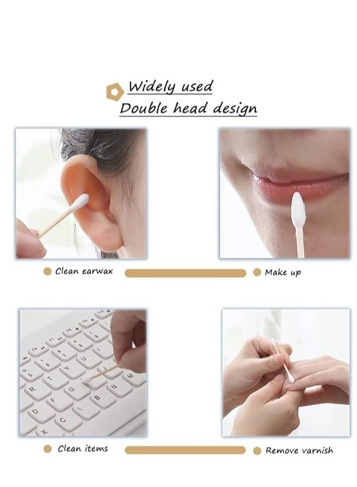 600 PCS Bamboo Cotton Buds, 100% Biodegradable Cotton Swab with Wooden Handles for Cleaning Ear, Makeup,Keyboard, Wound Etc  - Image 2