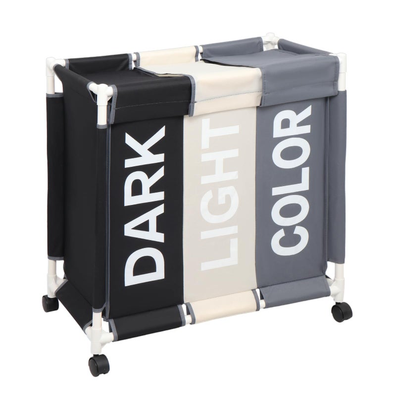 ASHARE Laundry Basket 3 Section Freestanding Laundry Hamper Dirty Clothes Basket Sorter with Lid and Rolling Wheel, White+Dark+Grey - Image 1