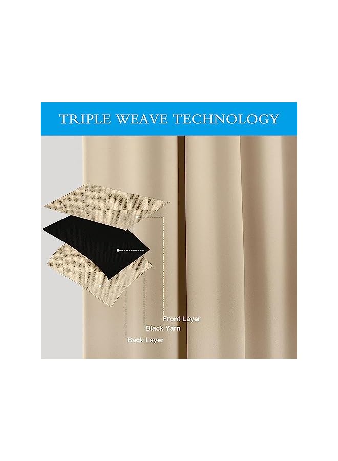 The Bros ستارة تعتيم 2 لوحة لون صلب معزولة حرارياً ستائر نوافذ تعتيم لغرفة النوم وغرفة المعيشة (بيج، 140x240 سم) - Image 2