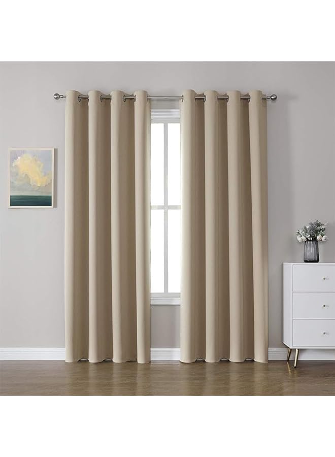 The Bros ستارة تعتيم 2 لوحة لون صلب معزولة حرارياً ستائر نوافذ تعتيم لغرفة النوم وغرفة المعيشة (بيج، 140x240 سم) - Image 1