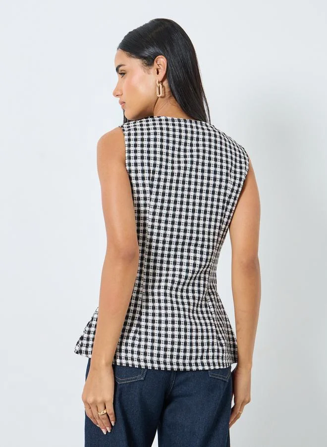 Styli  Styli Black Gingham Sleeveless Waistcoat for Women | Best Price UAE
