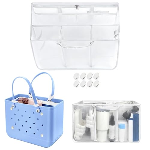 XYFuuee Beach Bag Organizer Inserts for Baby Medium Bogg Bag Accessories with 8 Removable Metal Fasteners Lightweight Mesh Insert Divider Pouch Organizing Rubber Tote Save Storage Space White M - Image 1