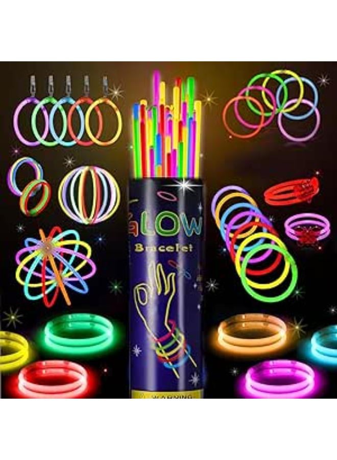 200 Pcs Glowsticks Bulk Party Favours 8" Glow In The Dark Supplies, Light Sticks For Neon Necklaces And Bracelets for Adults And Kids (100 Glow Sticks with 100 Connectors)