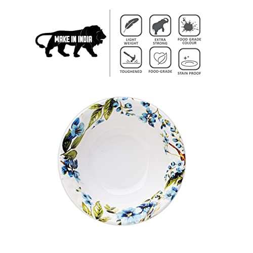 Konvio Kitchen Melamine White Floral Vegetable Bowl Set of 6 Bowls, White Floral Design Unbreakable Vegetable Bowl (4.7 inches, 6 Pieces, 230ml Each) - Image 3